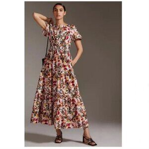 Anthropologie Maeve Somerset Pink  Floral Maxi Dress
